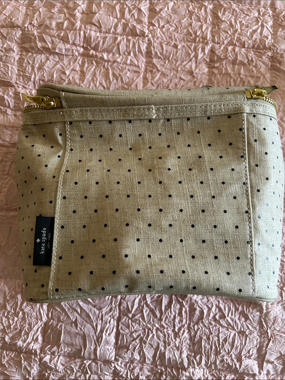 New Kate Spade Cream with Black Polka Dot Lunch Bag w/ Gold Zipper